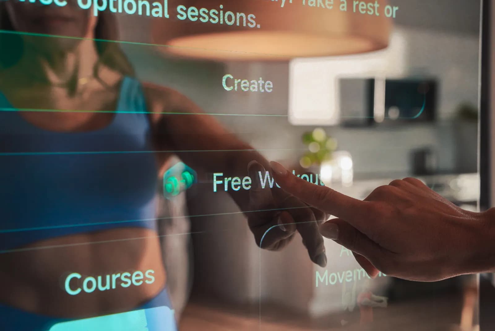 Interfaz táctil del espejo con cursos y entrenamientos